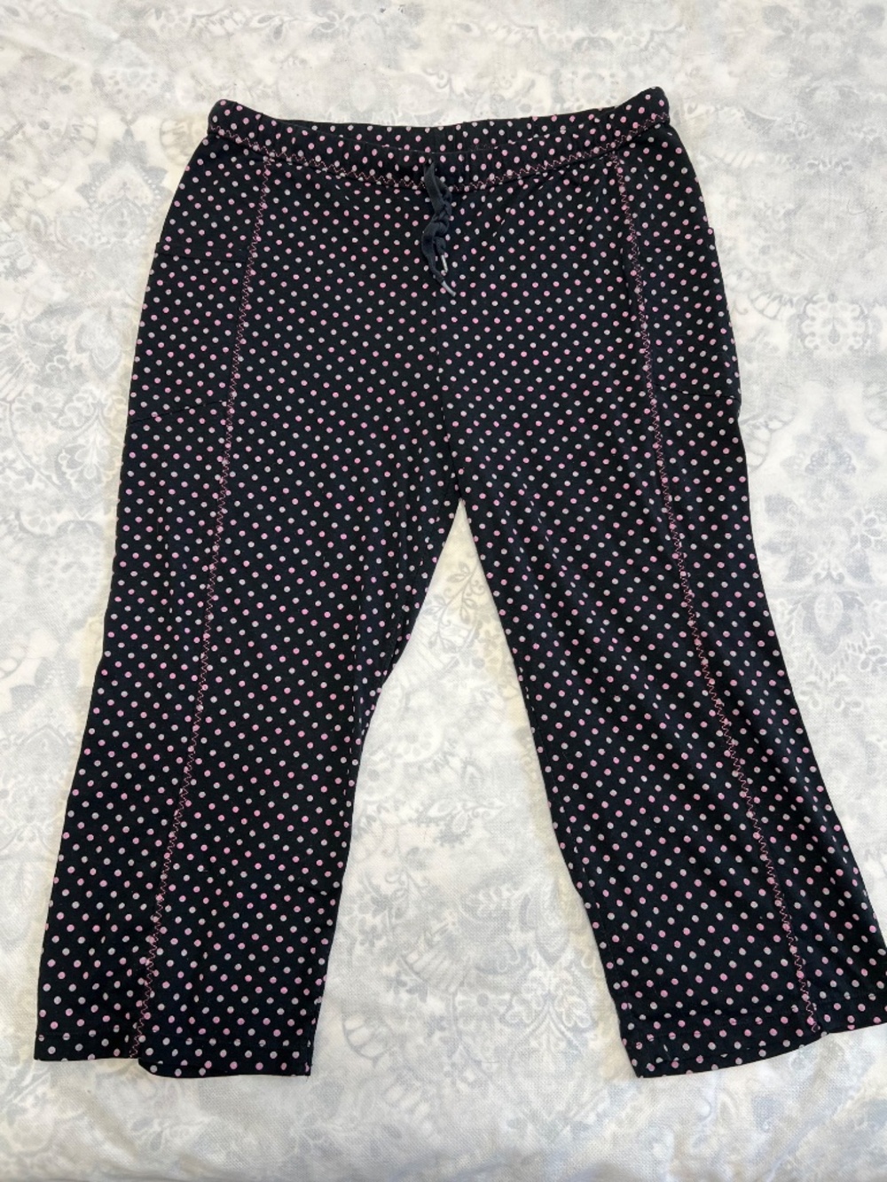 Cuddl Duds Sz M ClimateRight Capri Black Pink Polka Pockets Pajama Lounge Pants